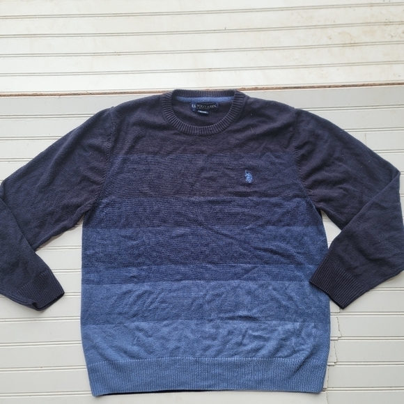 U.S. Polo Assn Navy Blue Men's Striped  Pullover crew Neck Sweater Size L - Picture 1 of 8